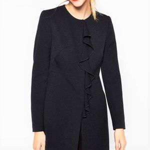 Zara Navy Coat with Frill – Like New, Worn Only a Few Times